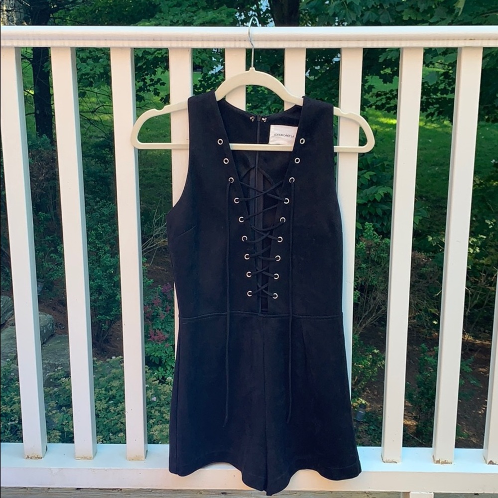 Black Suede Lace-up Romper